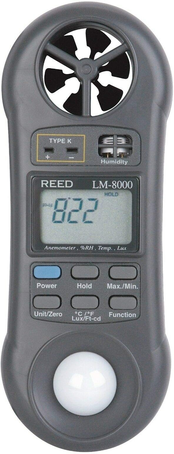 REED Instruments LM-8000 6-in-1 Multi-Function Environmental Meter (Air velocity/temperature, Ambient Temperature, Humidity, Contact Temperature and Light)