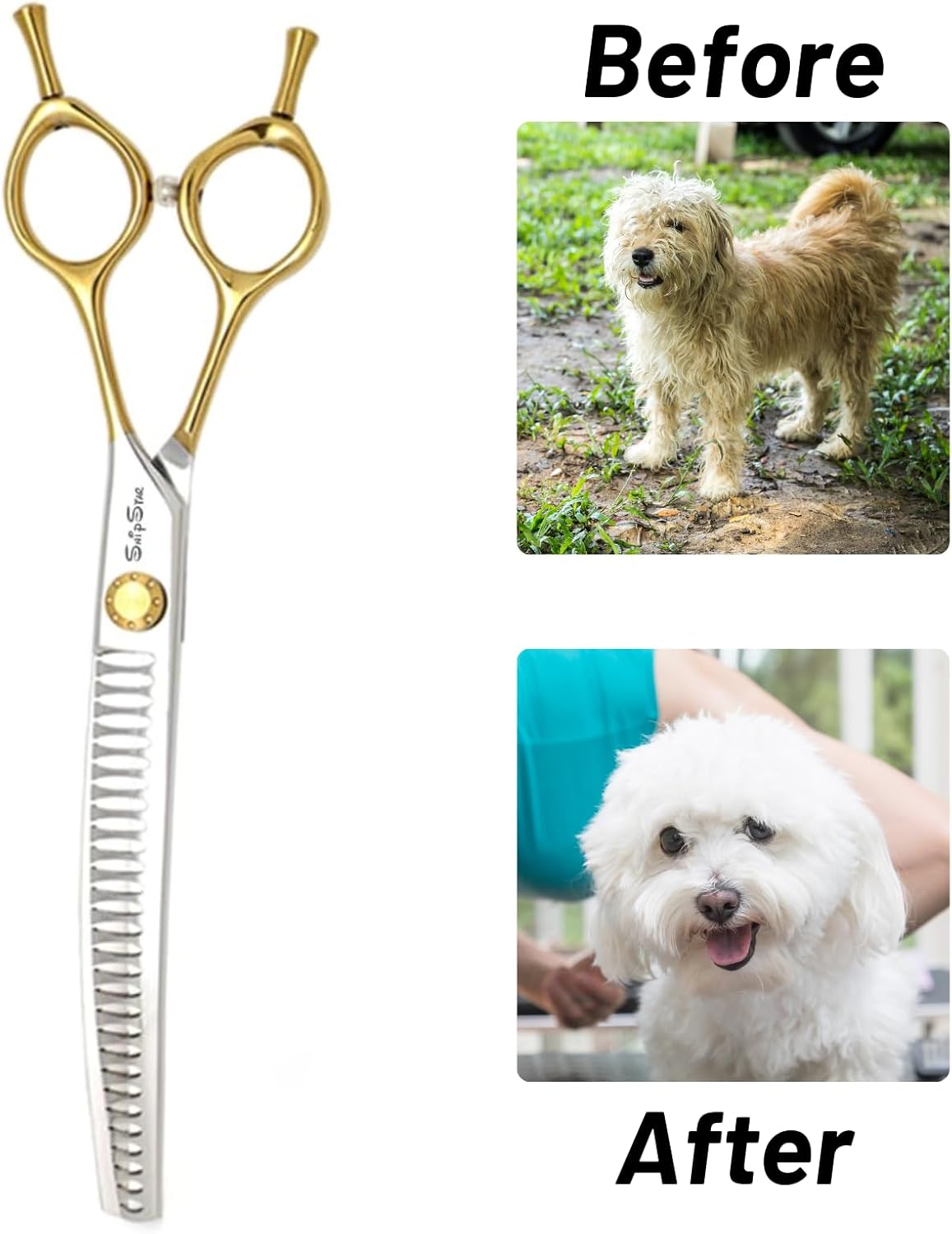 7.5 inch Professional Dog Grooming Scissors, 25 Degree Curved Blender, VG10 Steel Pet Shears, 28 & 60 Teeth Thinner Chunker Scissors for Dogs Cats Groomer, Thinning Rate 35% & 70%