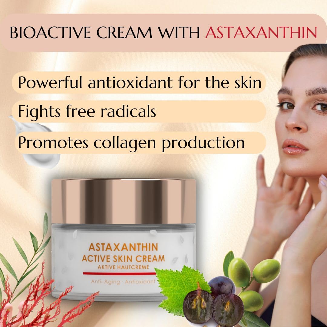 Green idea - Astaxantina Crema Viso 50 ML - Crema anti-invecchiamento - Crema antiossidante - combatte i radicali liberi - con olio di rosa canina, burro di karitè, pantenolo, olio d'oliva