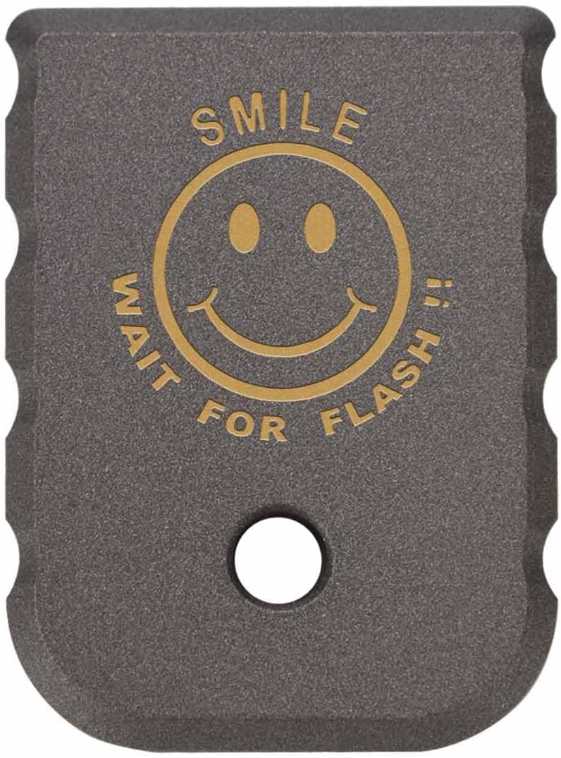 NDZ Performance Weighted Brass Magazine Base Plate for Glock Gen 1-4 17 19 19X 22 23 26 27 34 45 – Raw or Cerakote Finish, Laser Engraved, Quick Mag Drops – Choose Design