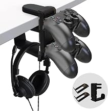 2 in 1 Gaming Headset and Controller Holder, 360° Rotating Headset Holder with Cable Organizer for Headset Controller, Game Accessories (Black)
