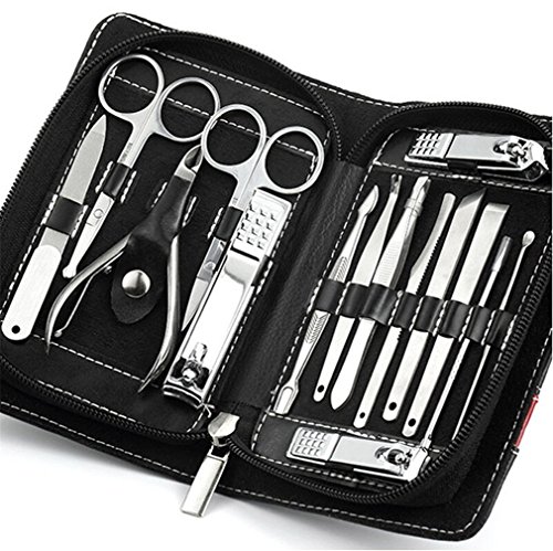 MUUZONING Profesional Cortaúñas Acero Inoxidable Grooming Kit - Set de 15 Piezas para Family, Tijeras, Cortaúñas, Lima, retira-cutículas y Pinza, para él y Ella, Tijeras para uñas #001 Cover