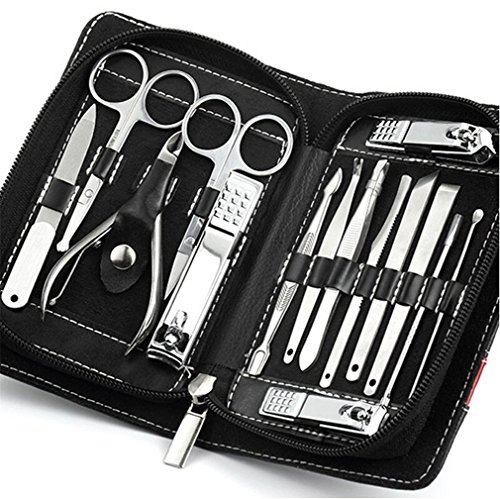 MUUZONING Coupe Ongle Professionnel Coupe Cuticule Acier Inoxydable - Trousse Manucure Pedicure Set de 15 pièces Set avec Exquis La Boîte, Accessoires pour Nail Art Outils, Coupe et Polissage #001