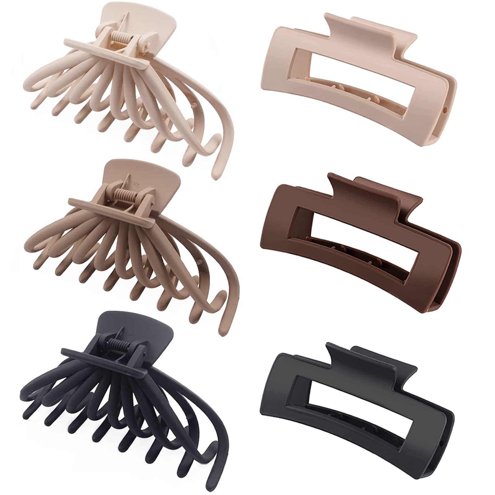 ONVIPSTOO 4.8 Inch Extra Large Claw Clips & 4.1 Inch Big Square Claw Clips，Matte Colour Strong Hold Non-Slip Hair Clips Jaw Clip for Women for Thick
