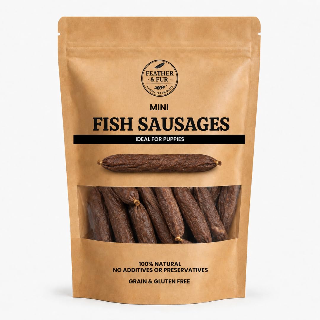 Feather & Fur Mini Fish Sausages for Dogs – Soft Training Treats – High Meat Content Fish Dog Snacks – Puppy & Adult Dogs – 250g Bag