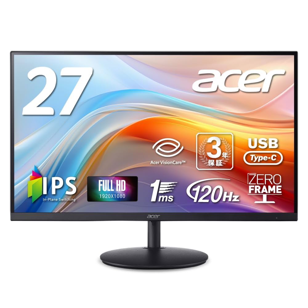Acer モニター 27インチ Acer モニター 27インチ フルHD 非光沢 IPS 120Hz 1ms(VRB) sRGB