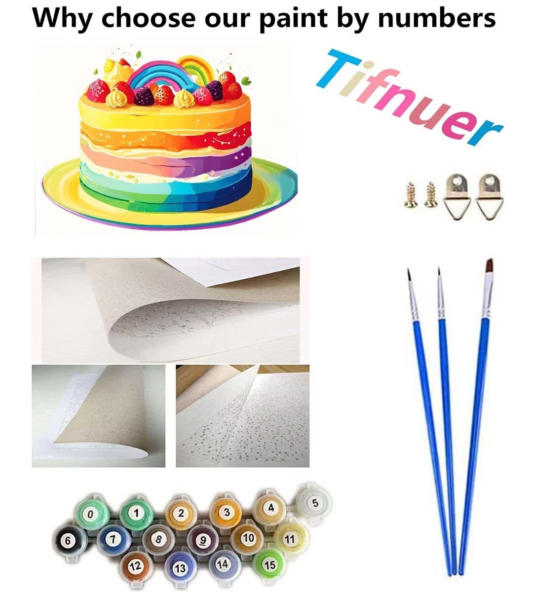 Malen Nach Zahlen Erwachsene Bunte Torte Malen Nach Zahlen Eigenes Bild, DIY Malen Nach Zahlen Kinder Ölgemälde Set für Anfänger mit 3-Pinseln und Acrylfarbe für Home Wand Dekor 100X135cm I-6291