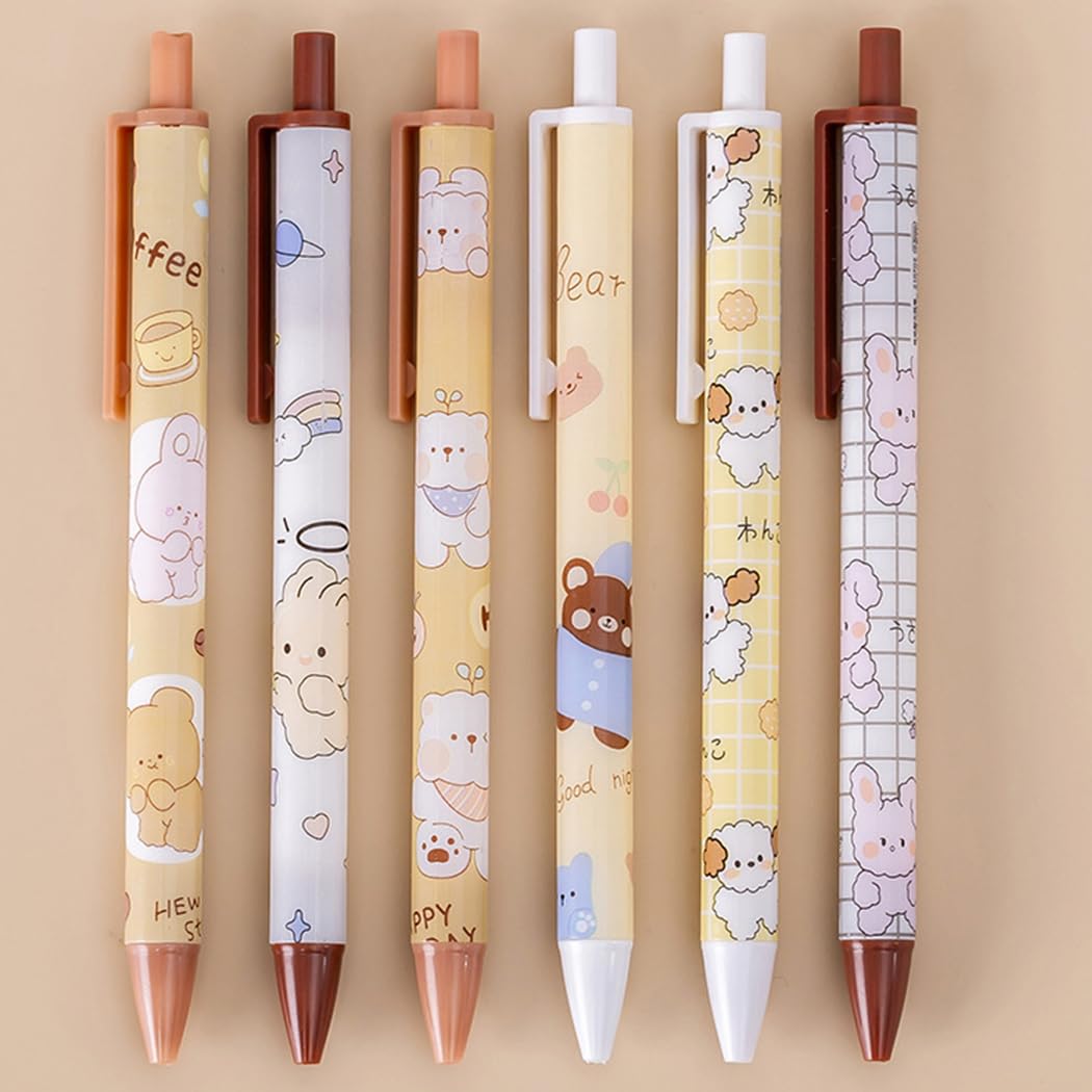 Ranvi 18 PCS Retractable Ballpoint Pen Cute Bear Sheep Rabbit Style Cartoon Animal Pens Blcak Ink for Stationery School Office