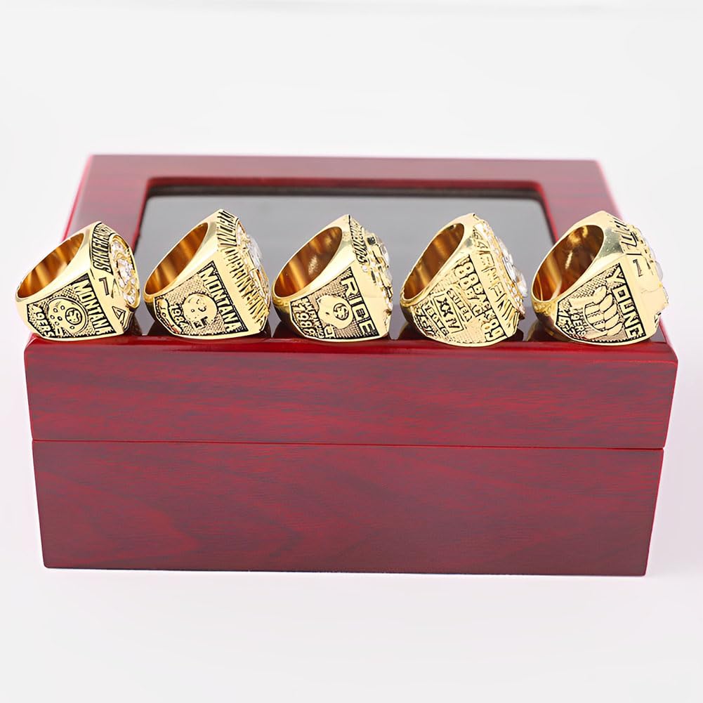 NFL-Meisterschaftsring-Set mit Display-Box, 49ers, 5-Jahres-Meisterschafts-Rugby-Champion-Ring, Super Bowl-Souvenir, einzigartige Geschenke für Cowboy-Herrenväter
