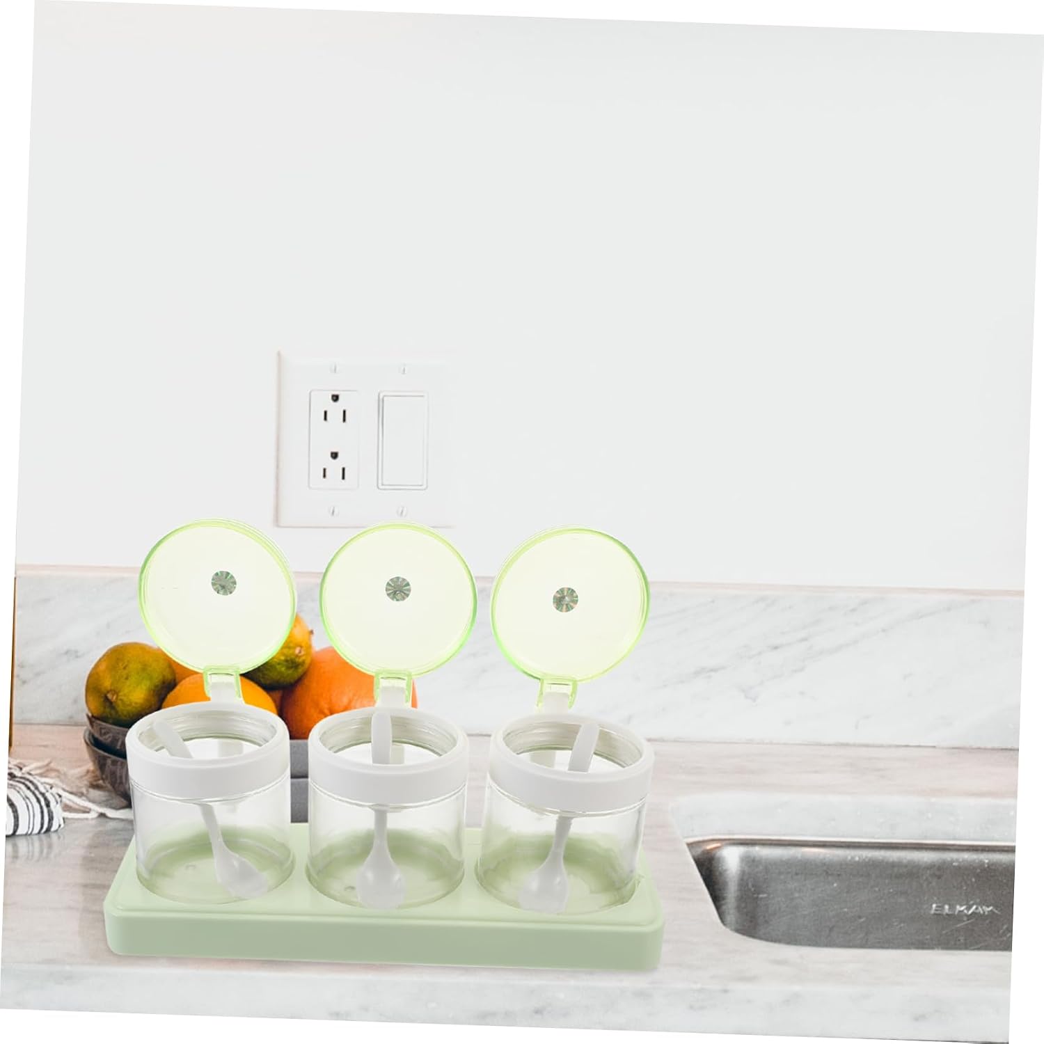 1 Set Box Seasoning Jar Combination Seasoning Pots with Spoon Condiment Jar with Lids and Salt Keeper Condiment Jars Sugar Bowl Terrarium Container Three Piece Suit Pink Se