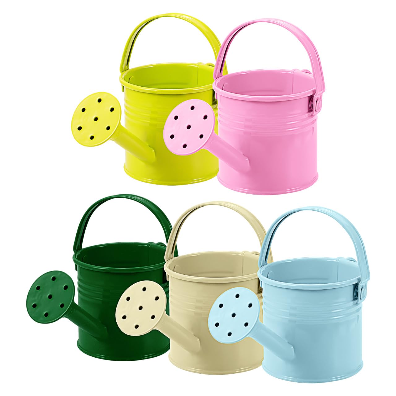 Toddmomy 5PCS Kids Watering Can Set, Small Metal Gardening Water Pots for Children, Mini Iron Flower Bucket for Indoor Plants, Durable Outdoor Beach Sandbox Toy Spout Pouring Kit, Kids Gift