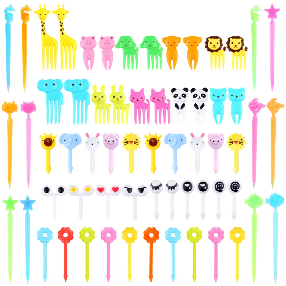 86 Pcs Animal Food Picks for Kids, Fun Bento Picks, Cute Cartoon Animal Fruit Food Toothpicks, Lunch Bento Box Picks for Toddler - Multicolor 86Pcs