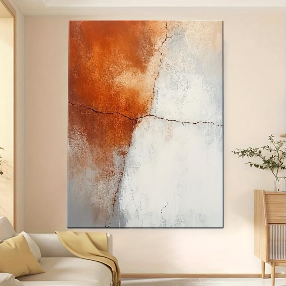 IXEHOH Cuadro Abstracto Terracota y Blanco Lienzo Decorativo Moderno Rústico Pintura Pared para Salón Dormitorio Oficina Arte de Pared Vertical Estética Cuadros y Carteles 70x100