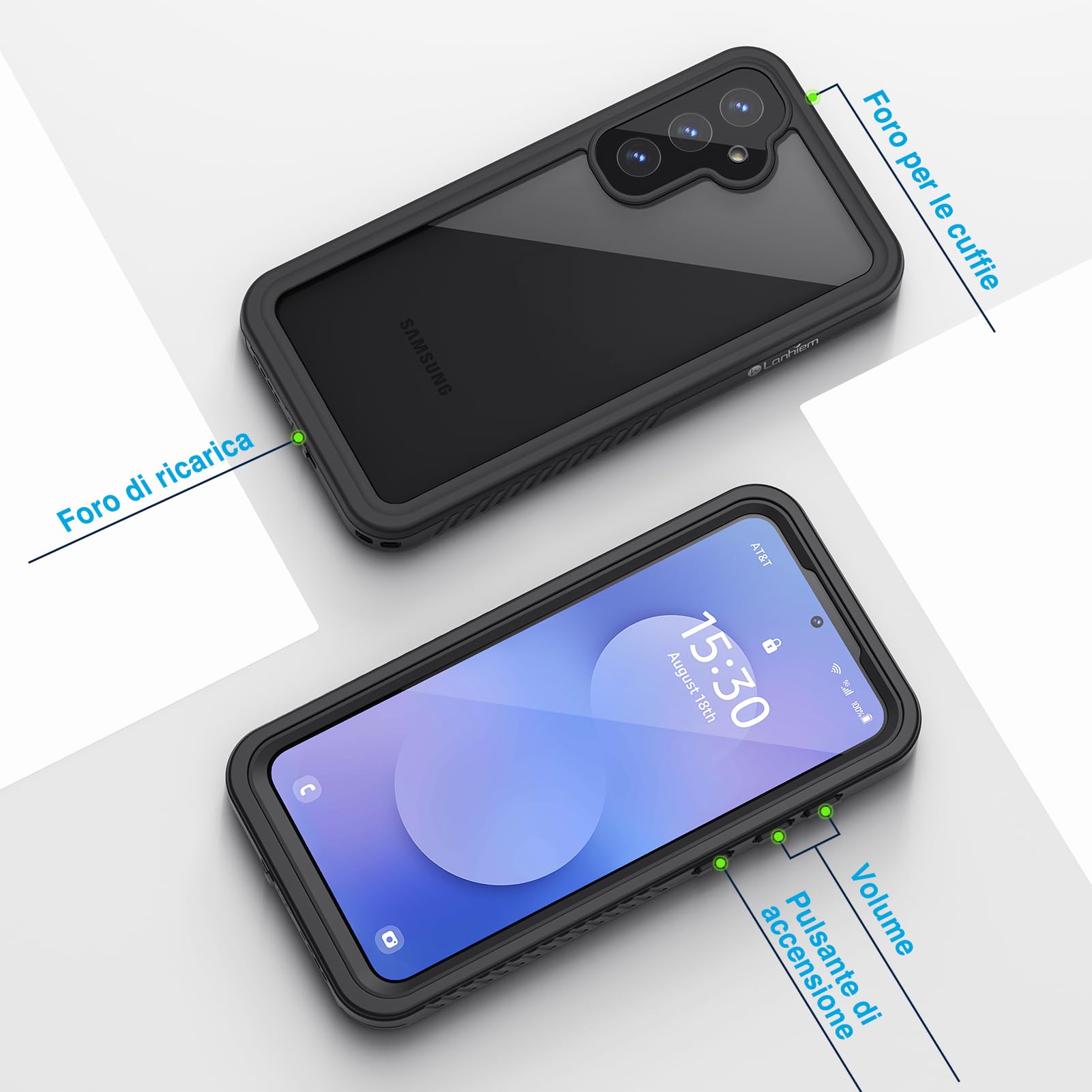 Lanhiem Cover Per Samsung S25 FE 5G Impermeabile,IP68 Waterproof e 360 Gradi Protezione,Compatibile con MagSafe,Custodia Subacquea Antiurto Rugged per S25 FE,Nero