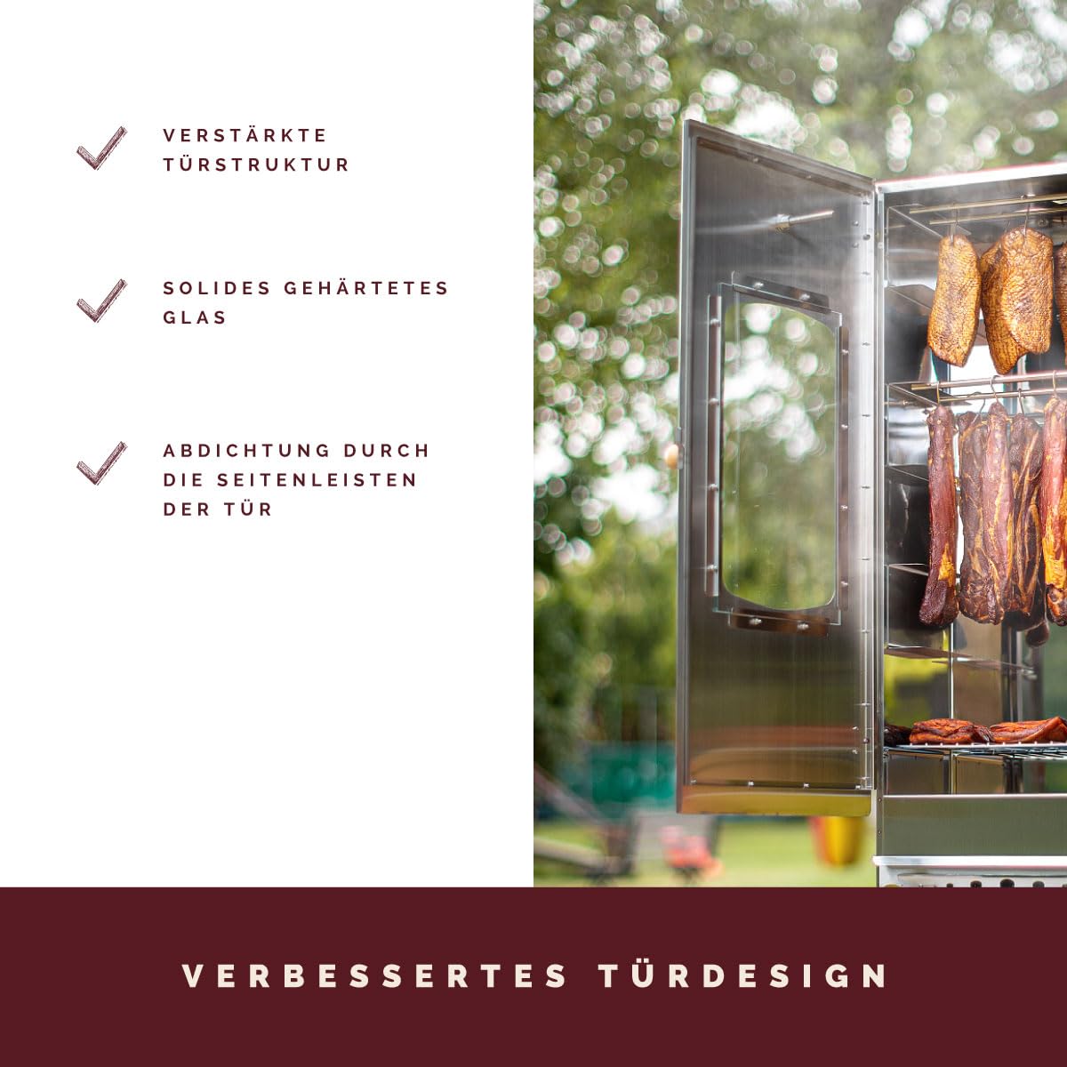 KAISER COMPANY '100' Hochwertiger Elektrischer Räucherofen/Räucherschrank aus Edelstahl I Tragbarer Smoker 110 cm I Passen bis zu 15kg Fleisch I 2000W I mit Zubehör I NICHTROSTEND