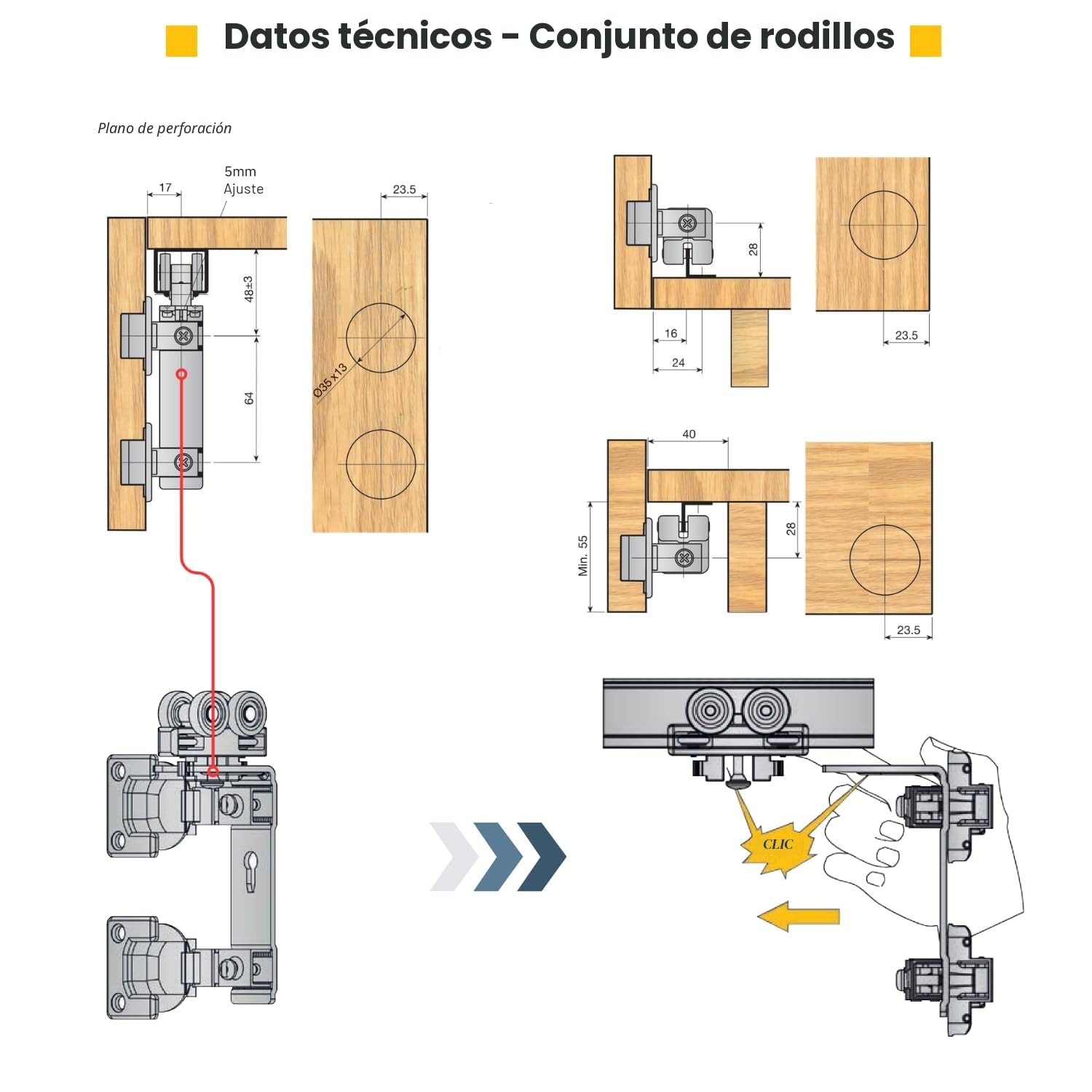 Kit de herrajes para puertas de libro con riel deslizante para armario, estante plegable con bisagras amortiguadas Soft Indaux – 1 o 2 pares de puertas (1 par de puertas, bisagras de cuello recto (0).