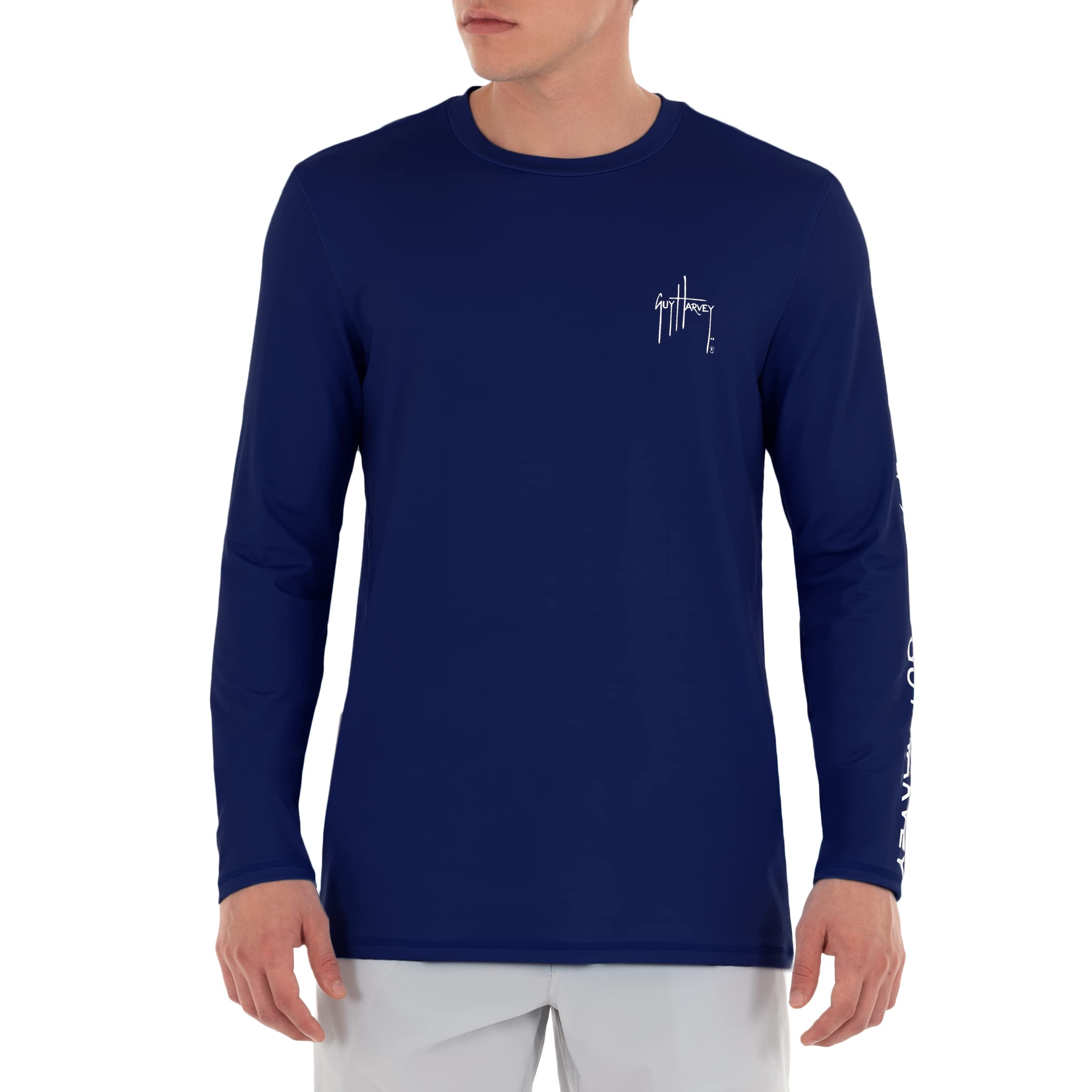 Guy Harvey Men's Long Sleeve Performance T-Shirt with UPF 30+ Sun Protection, Estate Blue, XL