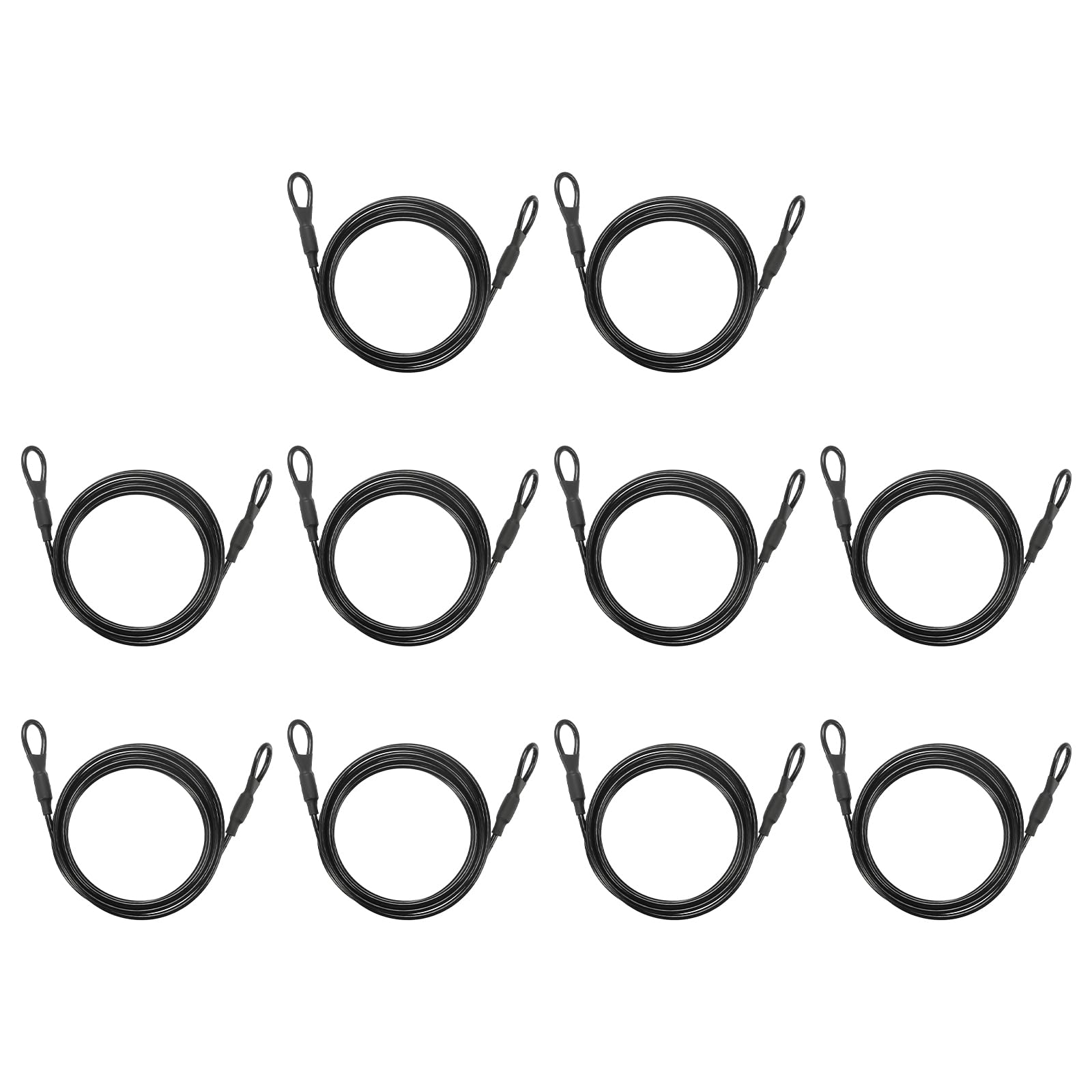 PATIKIL Security Cable Lock (3mm x 2m, 6.6ft, Black)(10Pcs) Vinyl Coated Galvanized Steel Flexible Wire Rope Safety Cable Luggage Lock with Double Loops for - Outdoor/Travel/Hanging