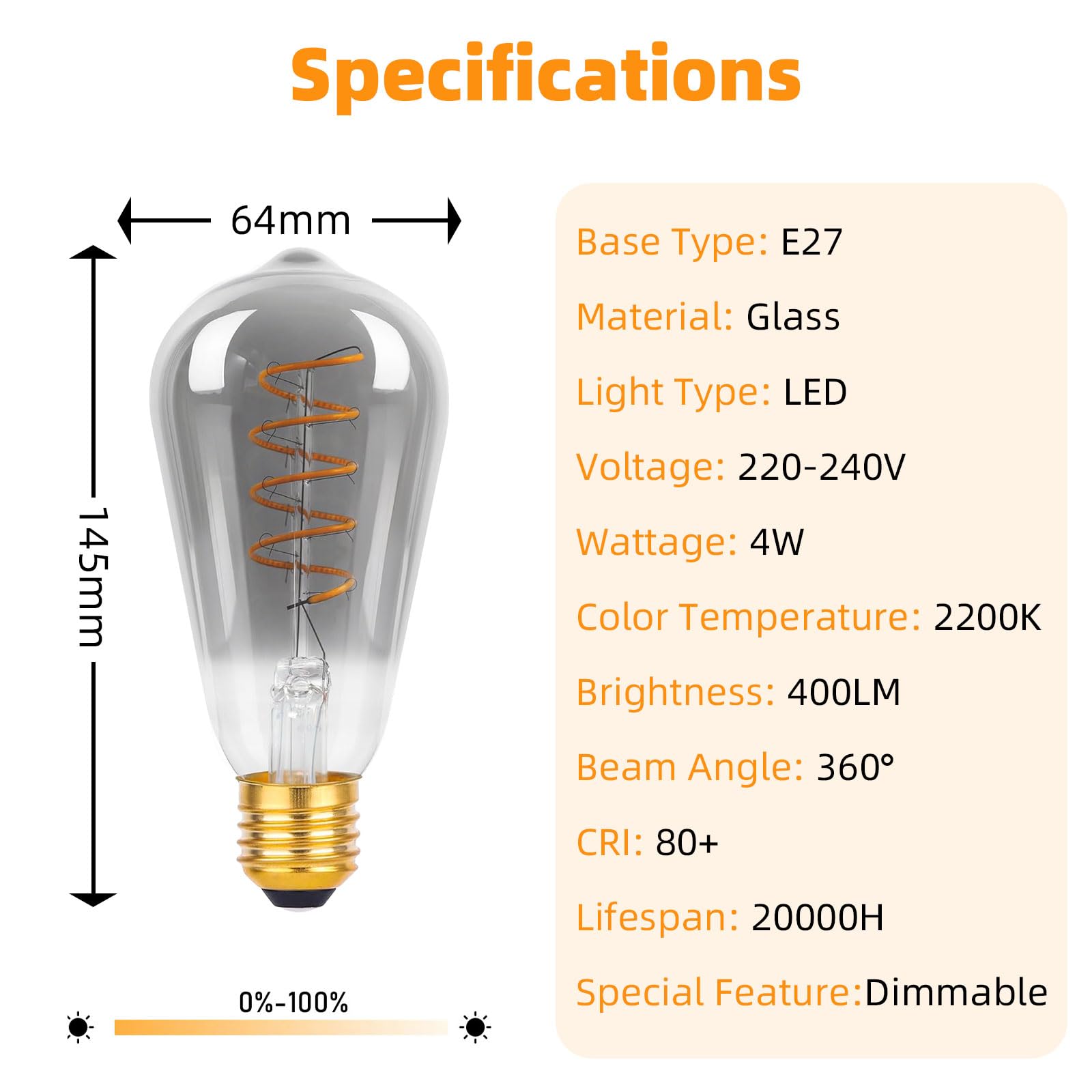 MLOQI 2 Pack E27 Screw Bulb Vintage Edison LED Light Bulbs, 4W,2200K - Image 2