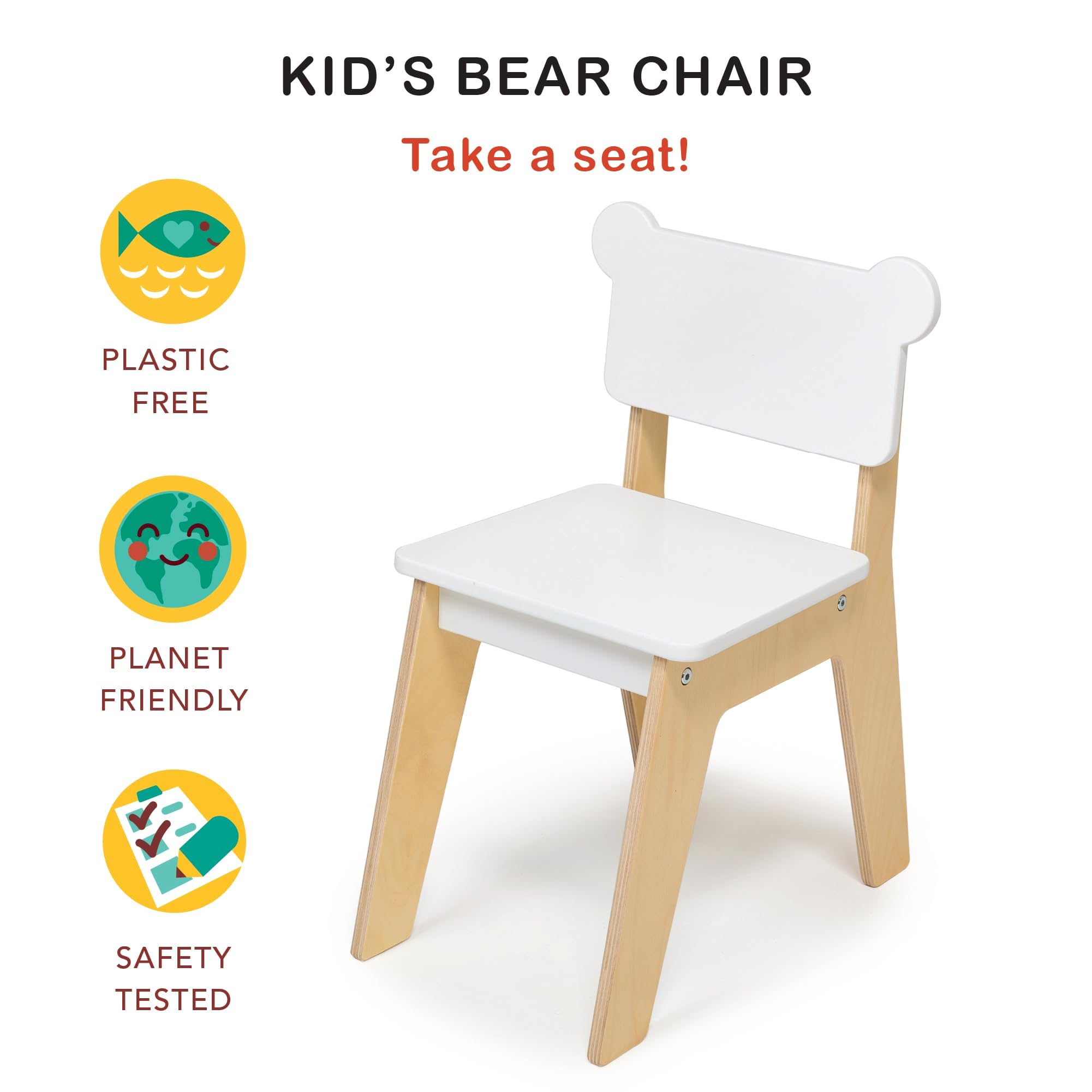 Mentari Toys - Kid’s Bear Chair - Wooden Animal Themed Chair - Children’s Playroom Furniture - Sturdy Chair for Play and Learning - Age 3+