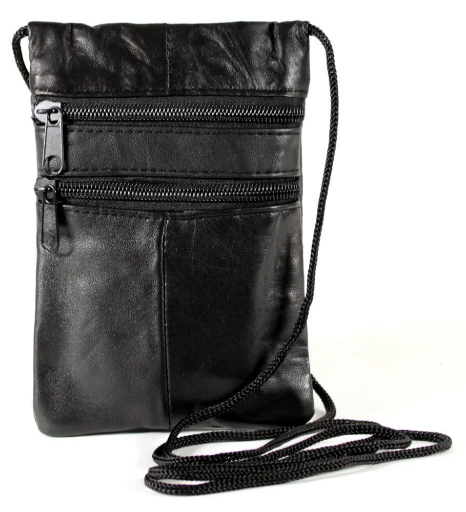 Ar Brand Est. 2021 Unisex Black Genuine Soft Leather Neck Passport Holder/Pouch And Purse (Black)
