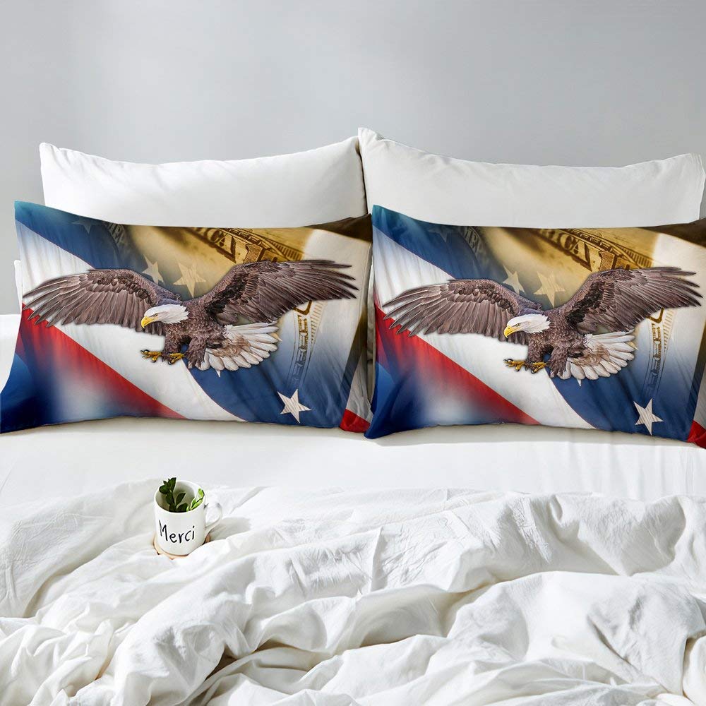American Eagle Juego de ropa de cama con diseño de águila calva y bandera de Estados Unidos, funda de edredón para niños, niñas y adultos, 4 de julio, ropa de cama, decoración de cama, con 2 fundas