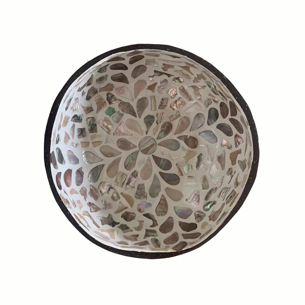 Hiseng Hand Painted Natural Coconut Bowl - Classic Prints Decorative Key Storage for Hallways, Jewellery, Nuts, Candy (Spotted)