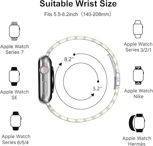 Miniatura 4 de MioHHR Correas de metal finas compatibles con Apple Watch Band Ultra321 Series 11 10 9 8 7 6 5 4 3 2 1 SE321, correa delgada y estrecha de acero