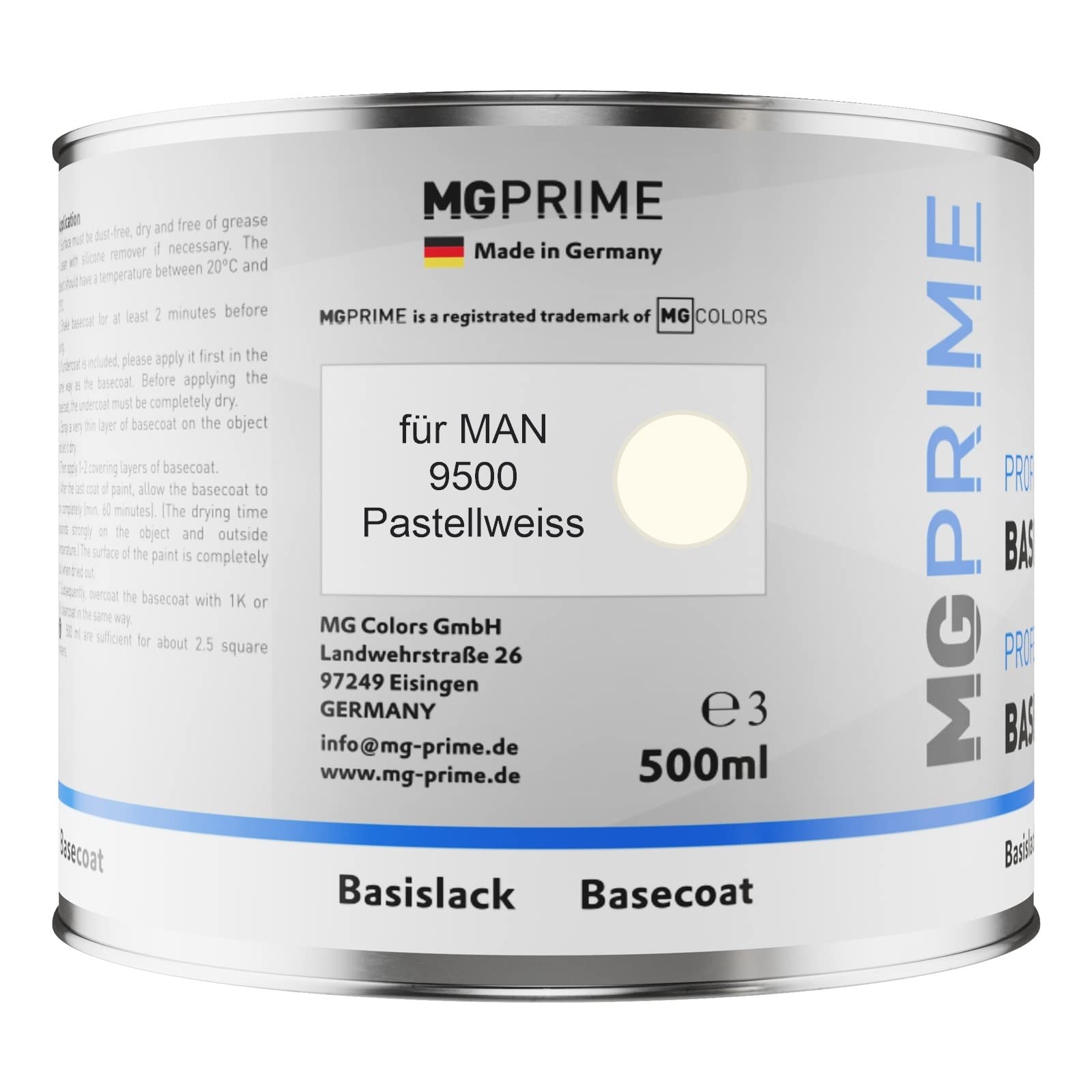 MG PRIME Kit pots de Peinture voiture pour MAN 9500 Pastellweiss 1,25L