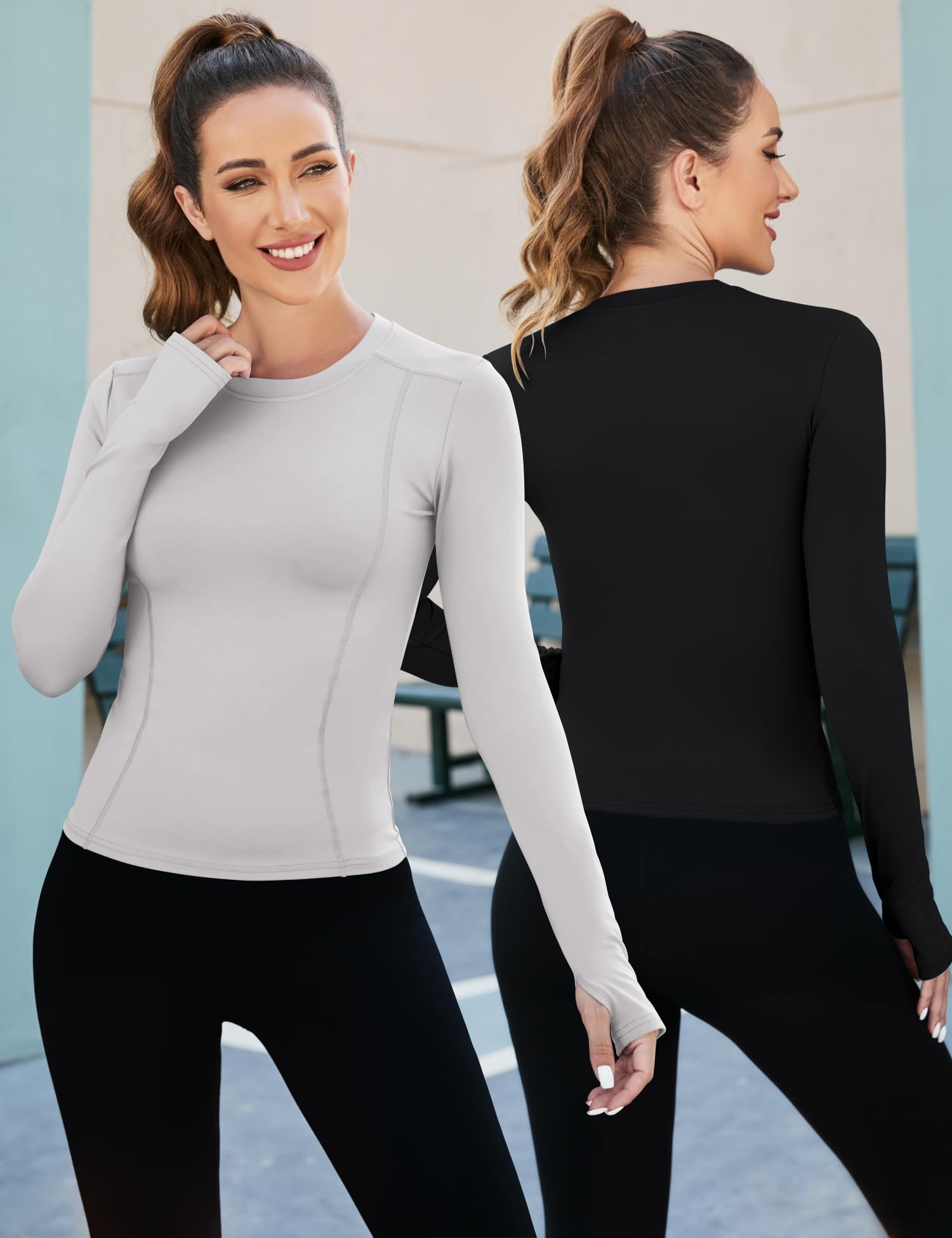 IECCP Camisetas de entrenamiento sin costuras para mujer, de manga larga, para yoga, deportes, correr, transpirables, atléticas, ajustadas