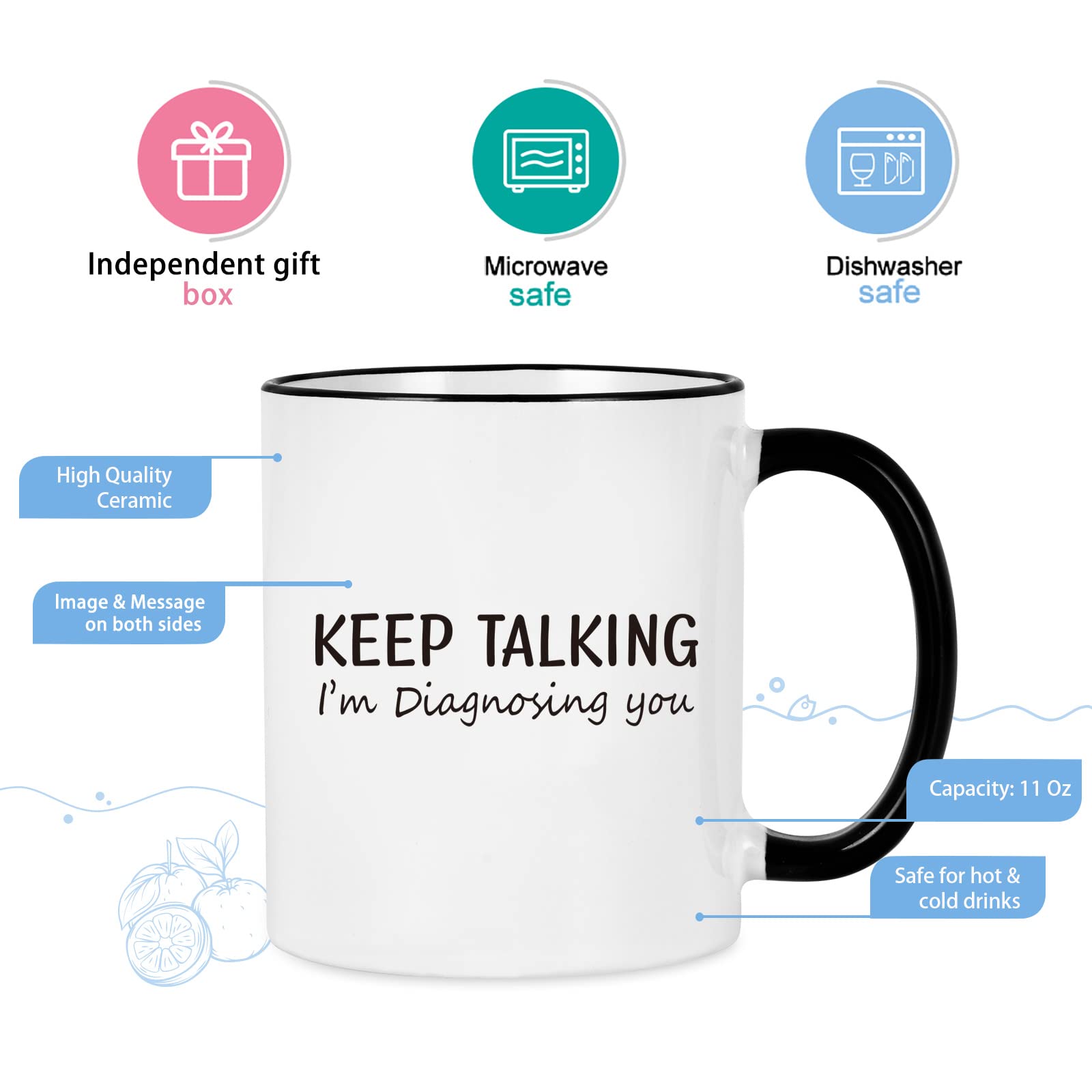 Maustic Social Worker Therapist Gifts, Keep Talking I'm Diagnosing You Mug, Psychology School Counselor Gifts Mental Health for Women Men, Psychologists Psychiatrists Nurse Doctor Gift 11 Oz