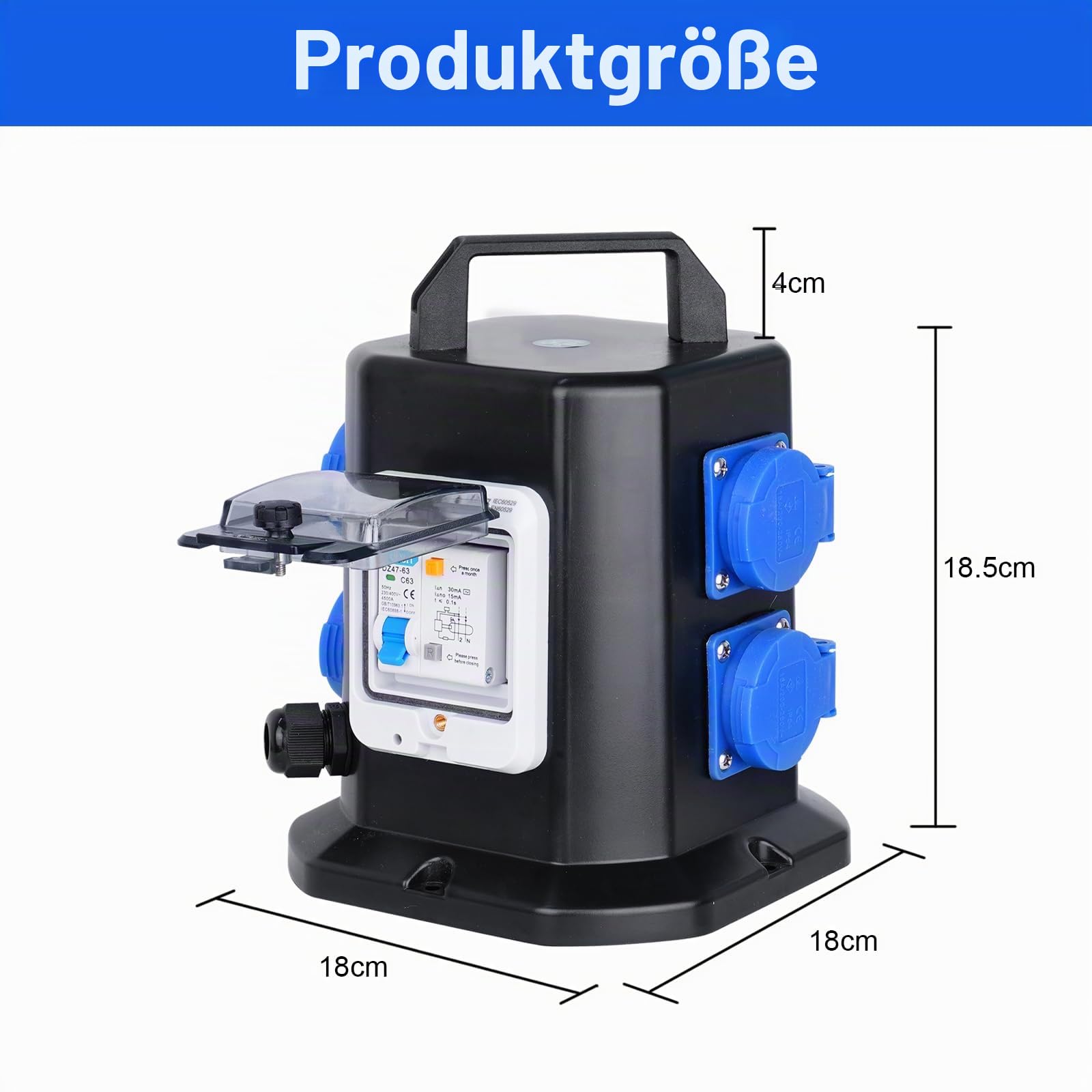 Tragbarer Stromverteiler mit Schuko Steckdose 250V/16A Mobiler Adapter,Wasserdicht IP45 Verteiler – Ideal für den Bau und den Außenbereich