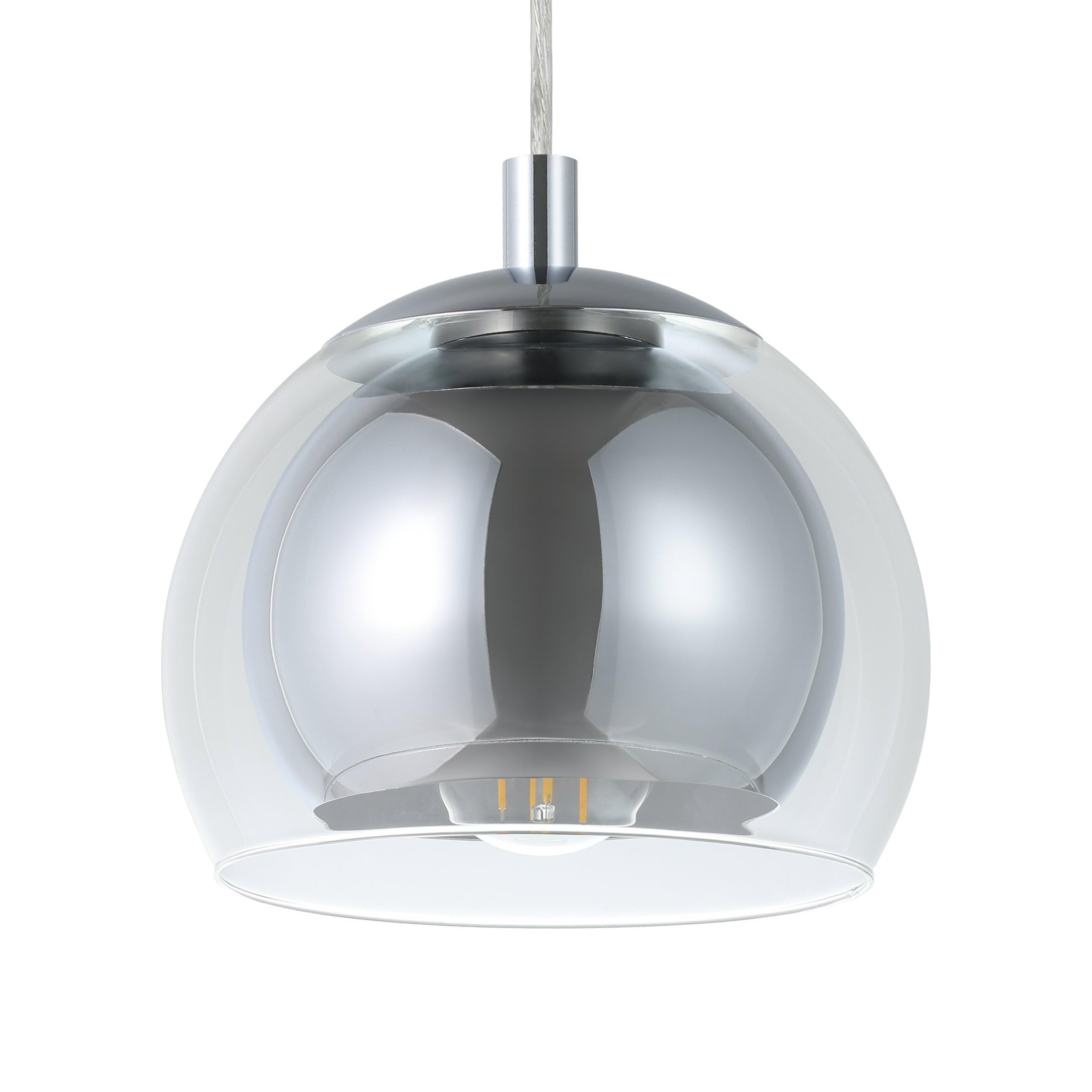 EGLO Lampa wisząca Rocamar, 1-płomienna lampa sufitowa | metalowa lampa chromowana ze szkłem przezroczystym, lampa do jadalni i salonu z oprawką E27