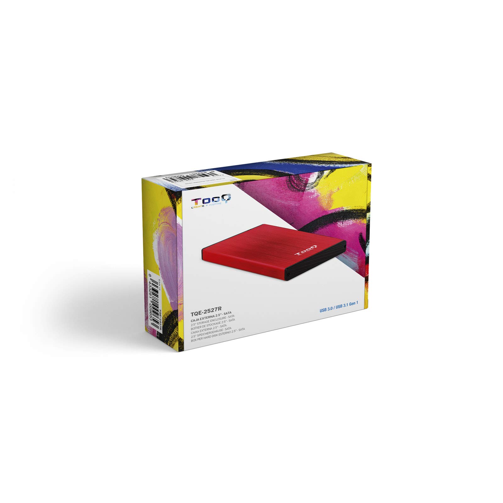 TOOQ TQE-2527R - Custodia per dischi rigidi HDD da 2,5", (SATA I/II/III fino a 9,5 mm di altezza, USB 3.0), alluminio, indicatore LED, rosso, 50 g.
