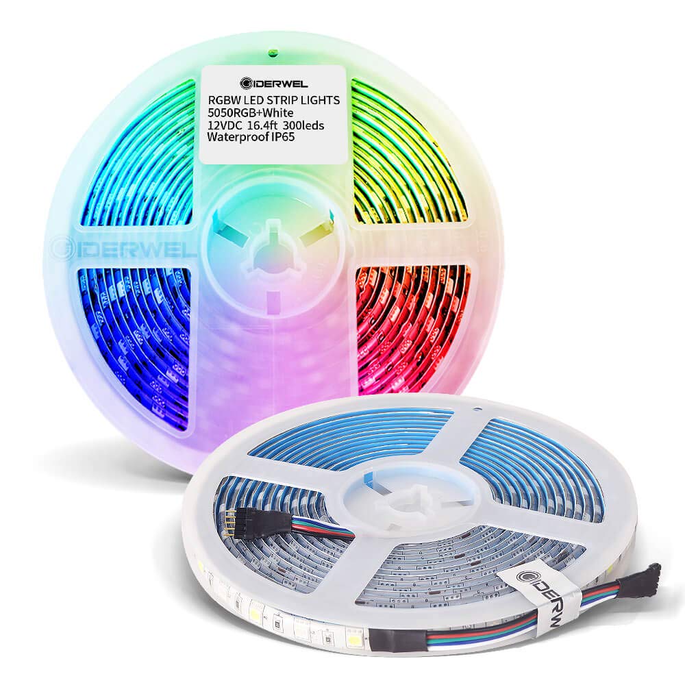 GIDERWEL RGBW LED Strip Light,16.4ft RGB+Cold White SMD5050 Flexible 12V LED Strips 300LEDs,Dimmable Mixed Color Changing LED Tape Light Ambiance Lighting for Party Home Kitchen,Only 5m Strips