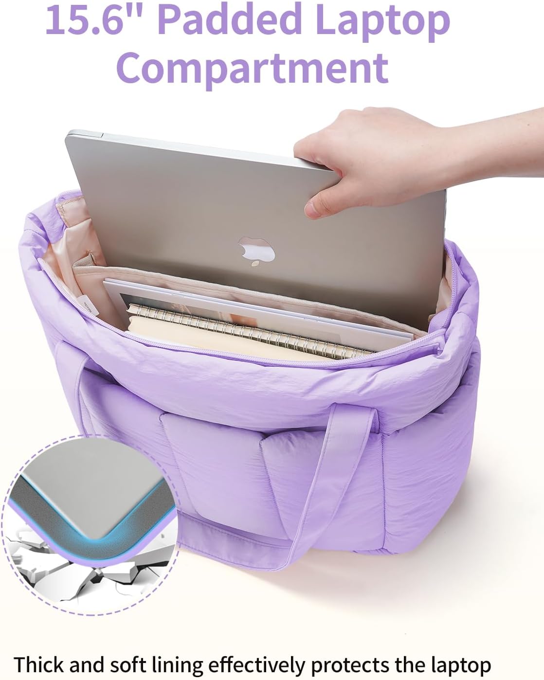 Narwey Puffer Tote Bag for Women Work with Laptop Compartment, Puffy Quilted Work Tote Bags for Travel Carry on Teacher Nurse - Image 3