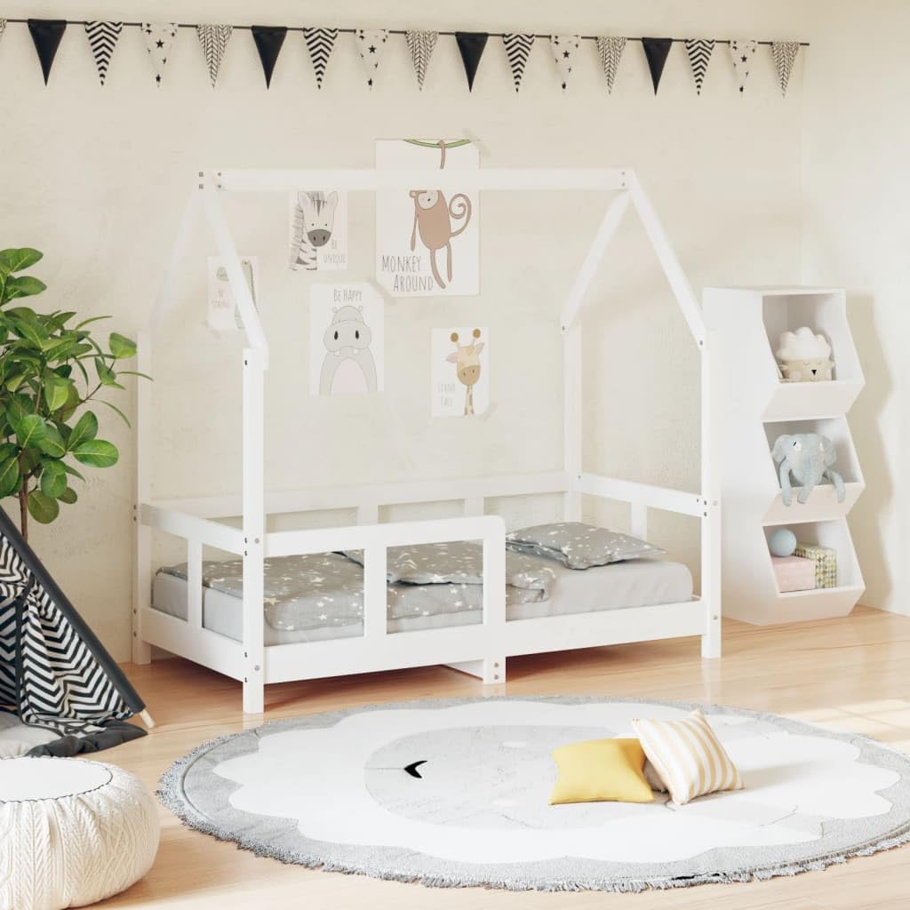 Cama infantil de madera maciza de pino, 70 x 140 cm, con somier, peldaños, protección contra caídas para niños pequeños, convertible y regulable en altura, espacio para dormir para habitación