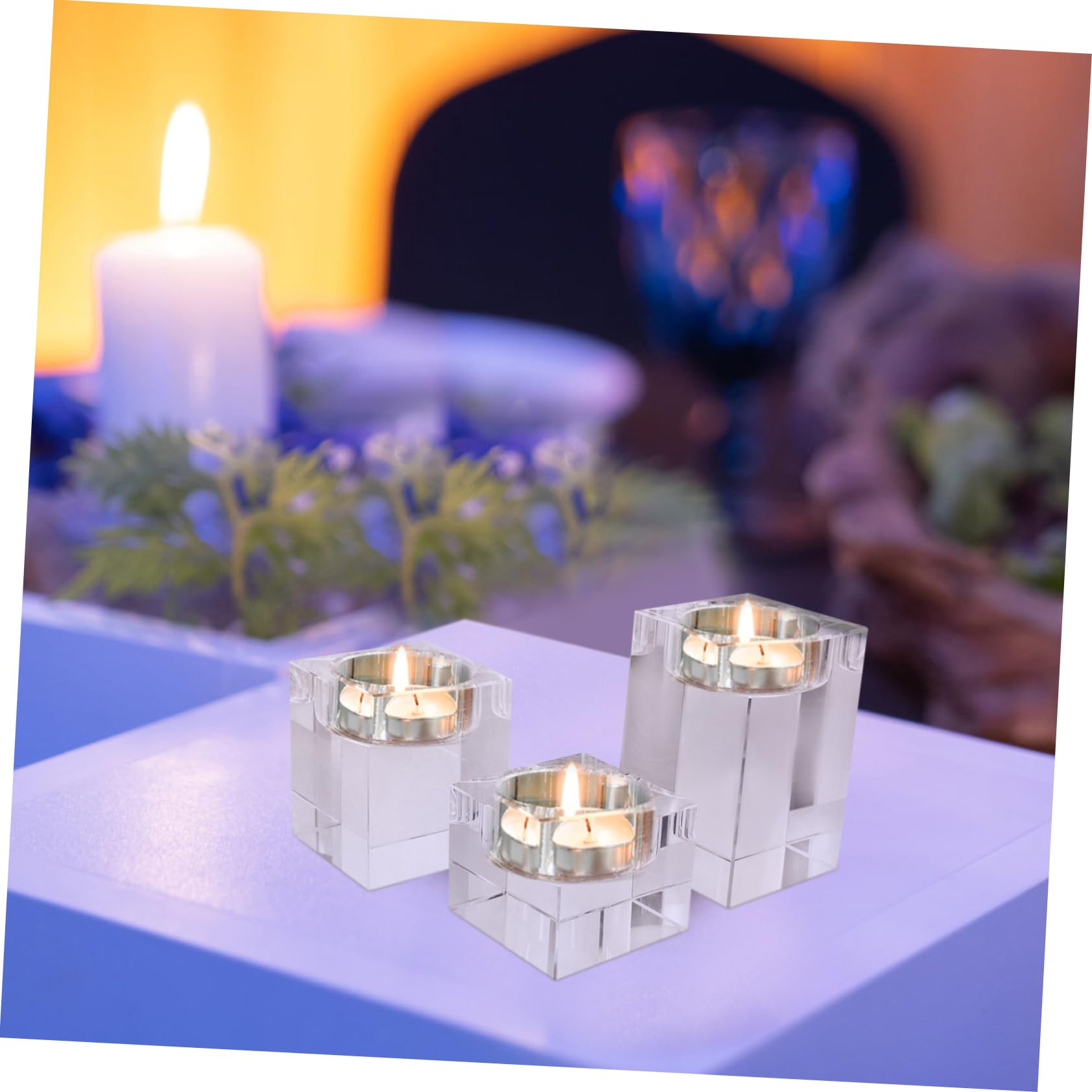 Portavelas de Té de Cristal 3 Piezas para Mesa y Bodas