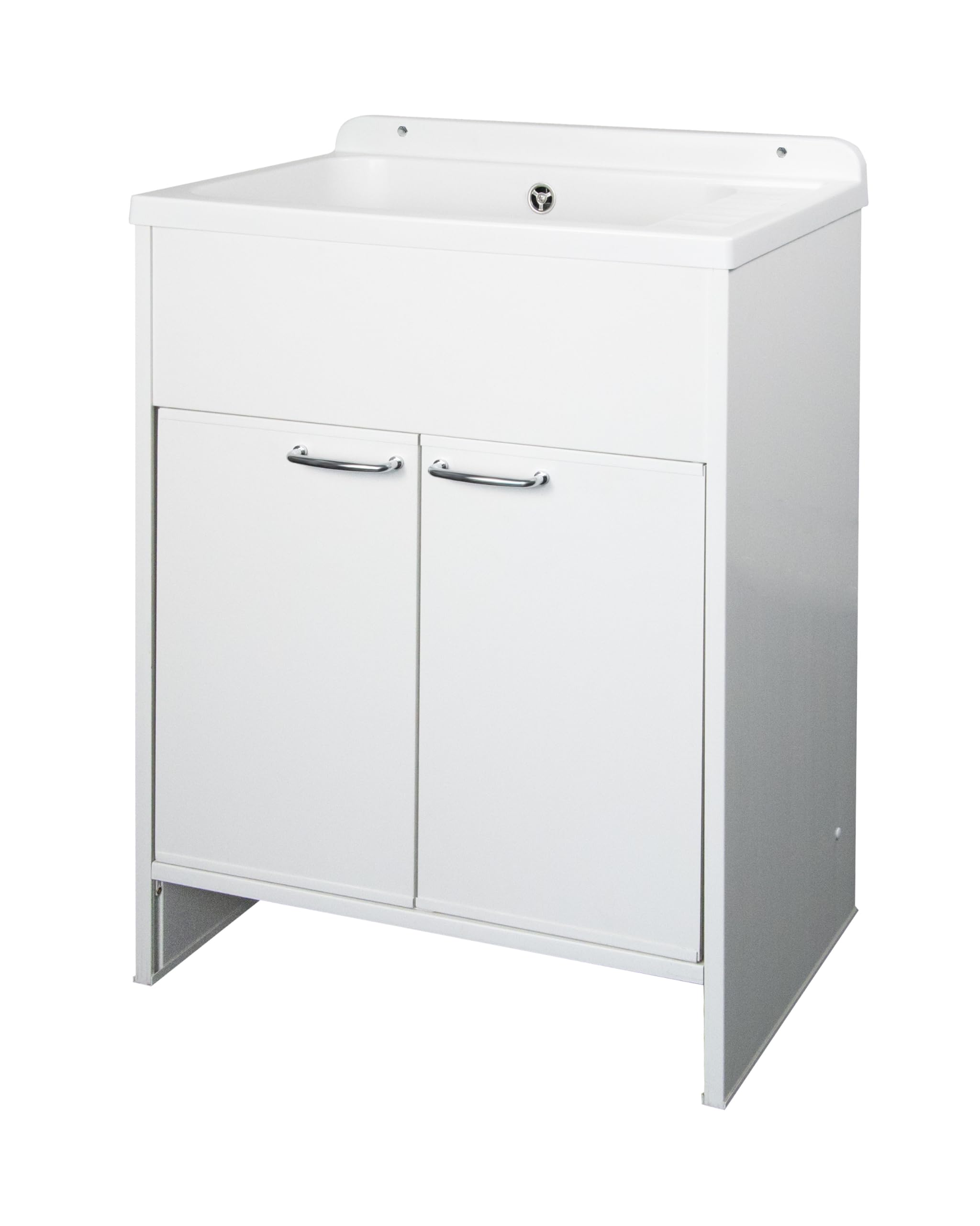 Negrari Lavatoio Salvaspazio in Resina PVC, Resistente all'umidità, Vasca resistente agli acidi di uso comune, Kit di scarico con pilettone in metallo, L58 x P38 x H85 cm, Bianco