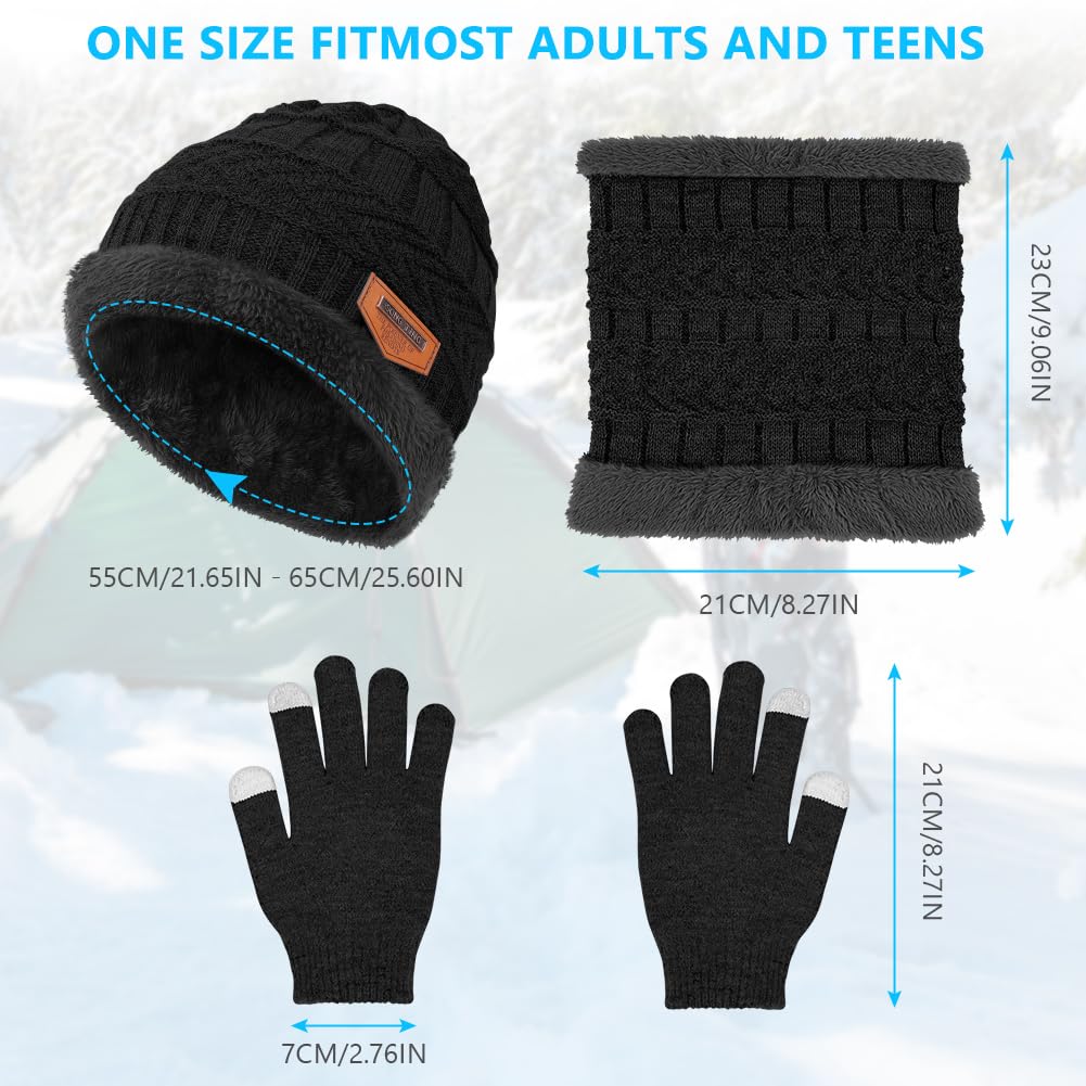 flintronic Set Guanti sciarpa Cappello 3 in 1, Berretto Invernale in Maglia Elasticizzata Calda, Sciarpa Rotonda e Set Guanti Touch Screen, Regalo per Uomo Donna