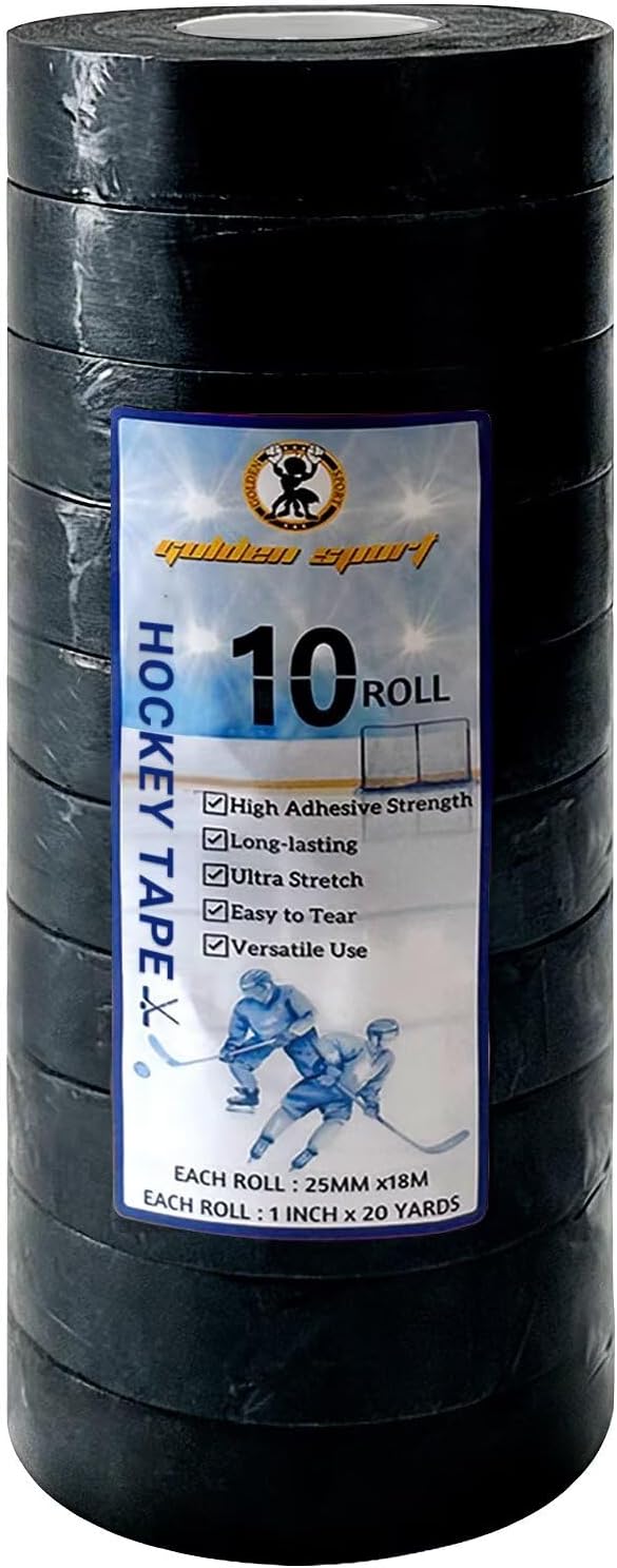 10 Roll Black Hockey Tape, Fabric Anti-Slip Grip Tape, Versatile Stick Wrap for Hockey Sticks, Baseball Bats, Boxing, Rock Climbing, Pull Up Bar and Sports Gear