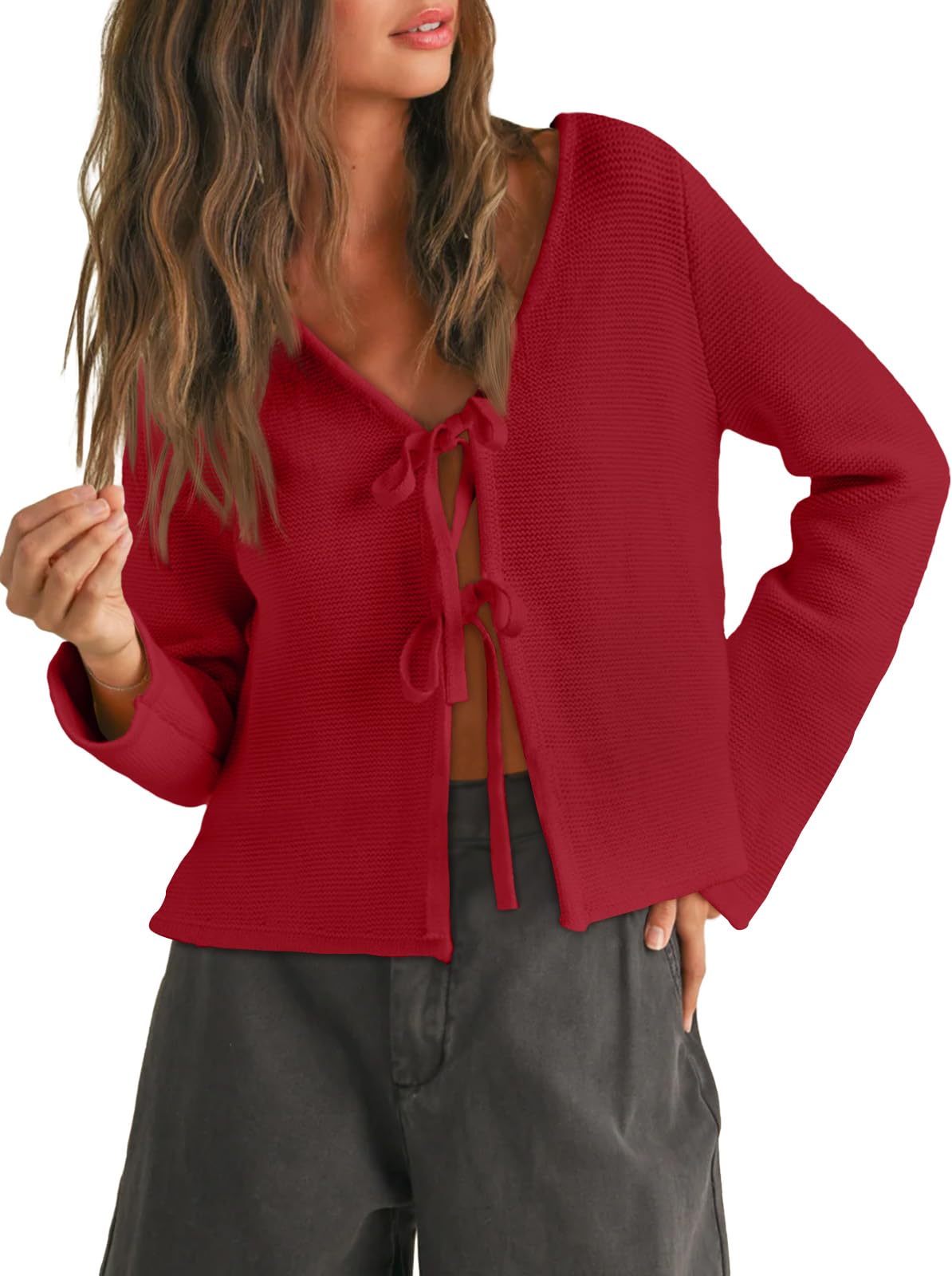 trendy queen Womens Tie Front Tops Fall Vest Sweaters 2026 Clothes-picture-20