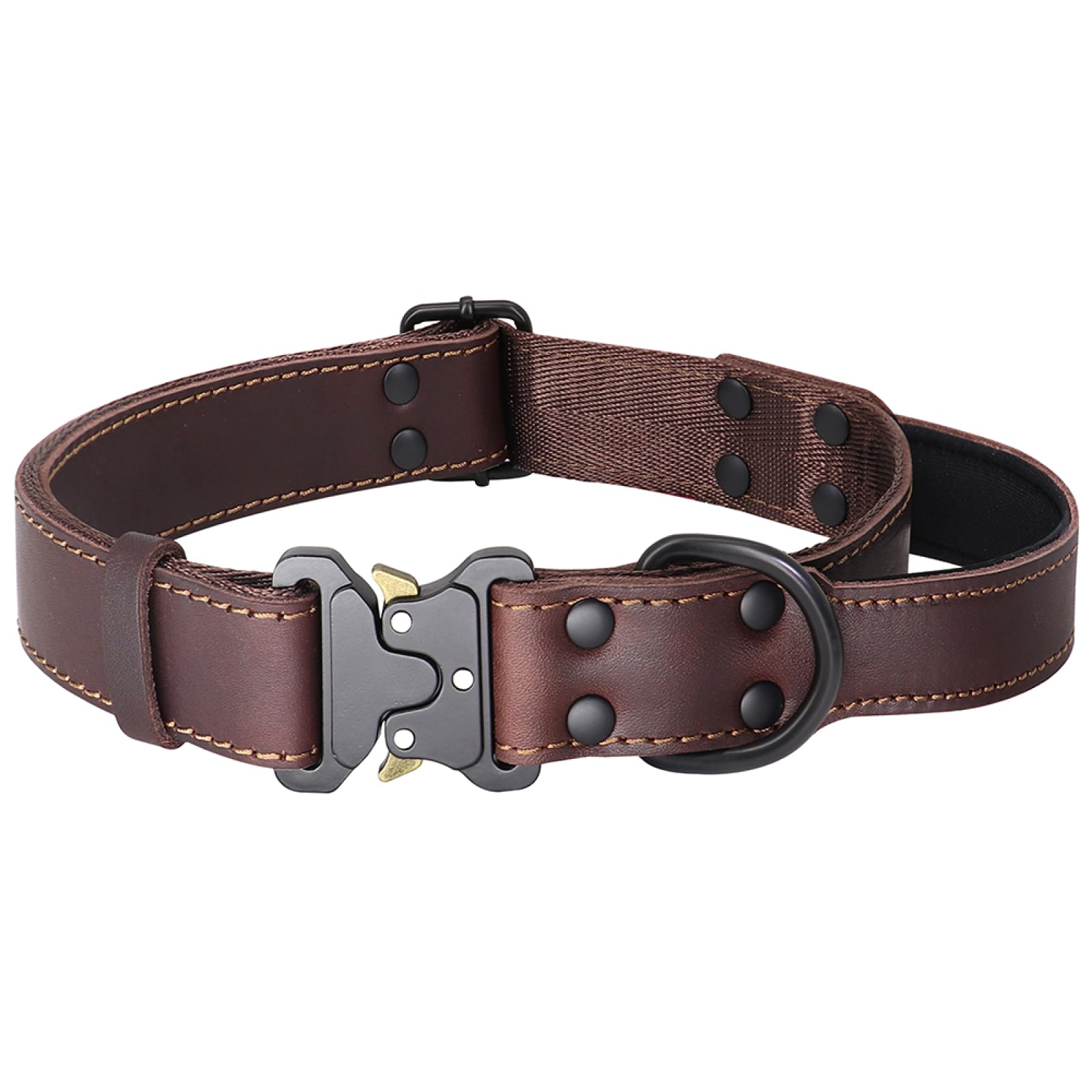 Soft Genuine Leather Dog Collar Durable Dog Collar With Harness Buckle Handle Dog Collar Medium And Large Dog German Shepherd Training Hunting Collar,Brown,M