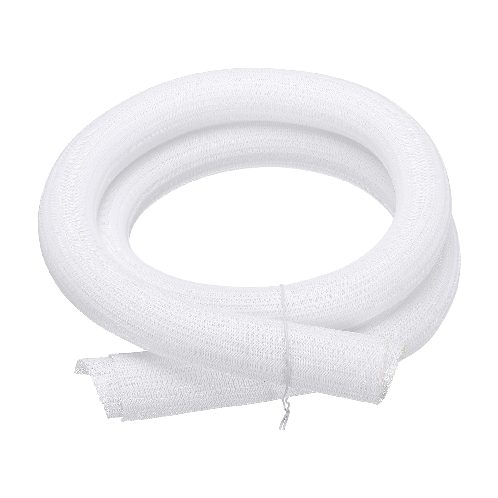 sourcing map Split Sleeve Wire Loom 1-1/4" 5Ft White Self Wrapping Braided Sleeve UL94-V2 Fireproof PET Sleeving for Automotive, Home Cable Management