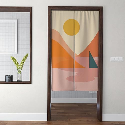 Miniatura 7 de Feblilac Sunset Mountain Noren - Cortina de puerta de estilo japonés, impresión artística para ventana, decoración de cocina, decoración