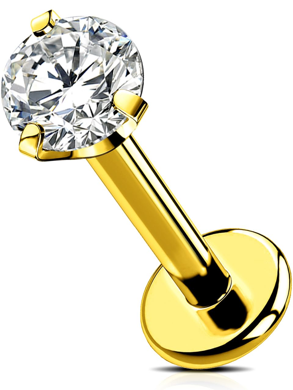 OUFER Body PiercingThreadless Labret Stud Piercing Gold 6mm/8mm/10mm/12mm Push-In Lip Bars Titanium Helix Tragus Earring Piercing Jewellery 16G Tragus Helix Lobe Lip Piercing Bars