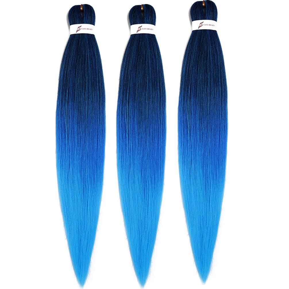 BALINGHAIR Blue Ombre Braiding Hair Pre-stretched 26 Inches Long Braiding Hair Extensions Flame Retardant Braids Hair(1B/Blue/Sky Blue-3Pcs)