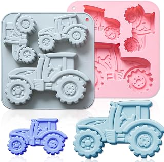 2 Pack Tractors Silicone Molds, 3 Cavity 3D Farm Tractor DIY Silicone Fondant Cake Mold Tray Baking Tools for Chocolate Candy Mousse Pudding Handmade Soap Candle Resin Clay