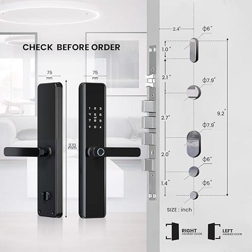 Miniatura 4 de Cerradura de puerta con asa  Teclado de pantalla táctil y timbre  Entrada sin llave (huella dactilar, contraseña, acceso de llave y control de