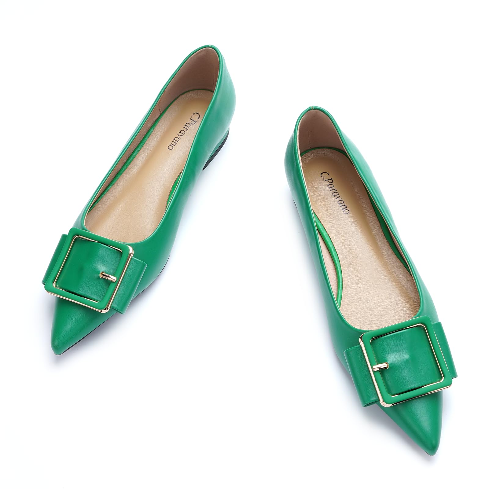 C.Paravano Women's Flats | Pointed Toe Ballet Shoes | Work Shoes for Women | Comfortable Flats 5.5 Green